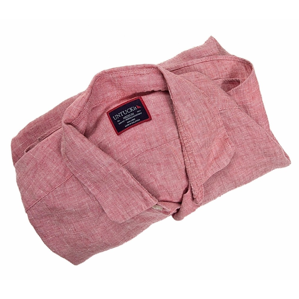 UNTUCKit Red Eberle Wrinkle-Resistant Linen Button Up L/S Shirt Men's Size M - Picture 5 of 7